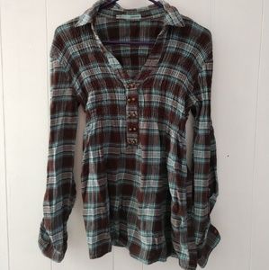 Turquoise & brown plaid long sleeve